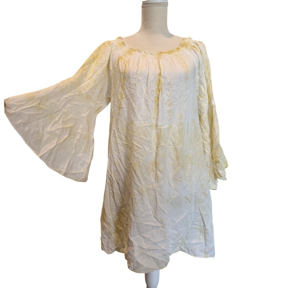 Earthbound Trading Co Womens Yellow White Tie-Dye Off-The-Shoulder Miniโ Dress M